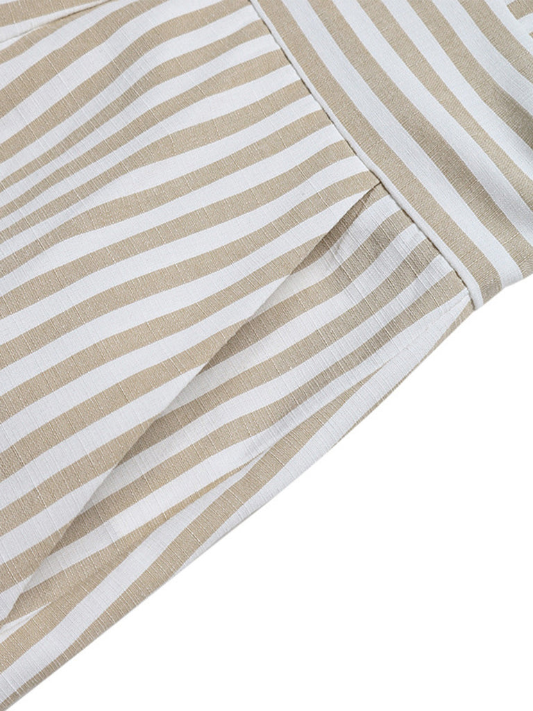 Beige 1950s Fitted Waist Halter Striped Vacation Romper - vintage jumpsuit, retro fashion