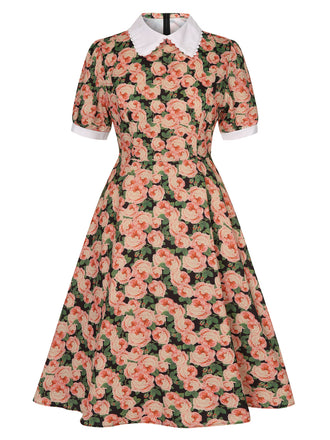 1950s Rose Lapel Puff Swing Dress, vintage dress, retro fashion, rockabilly, pin-up fashion - perfect for women who love vintage and retro fashion