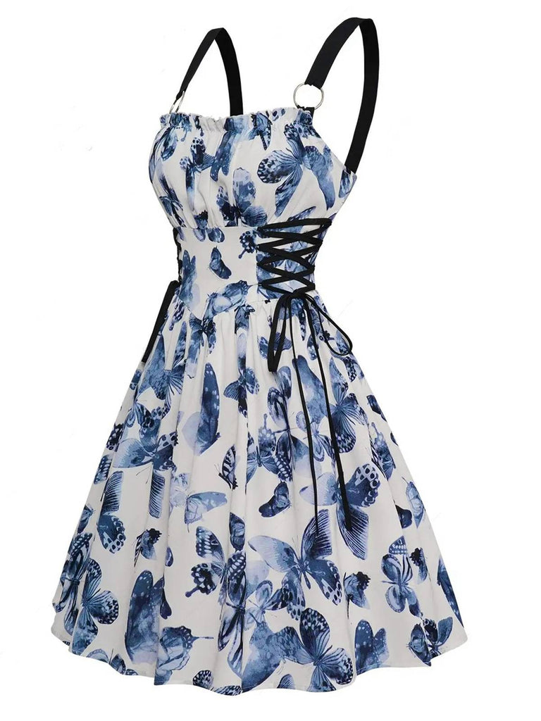 1950s Roses Straps Lace-Up Pleated Dress — a 1950s silhouette that turns sidewalks into runways