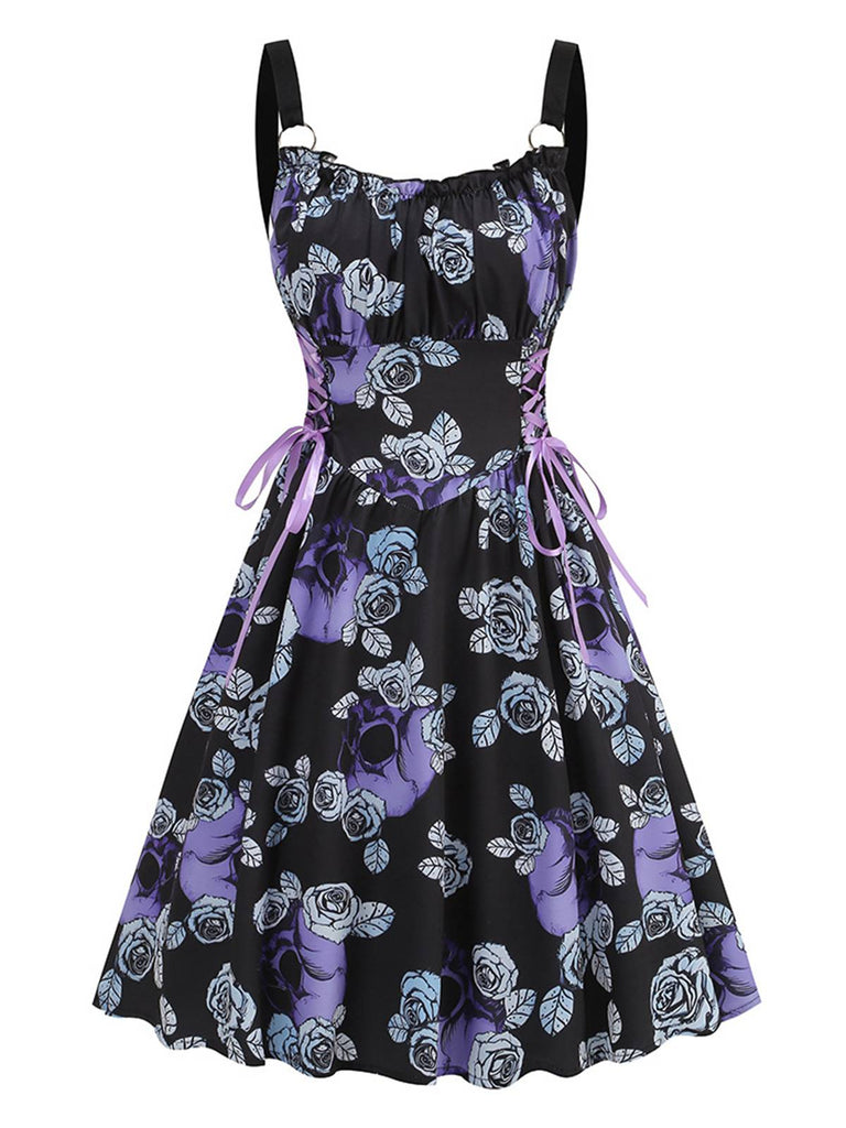 1950s Roses Straps Lace-Up Pleated Dress: where 1950s romance meets her modern spirit