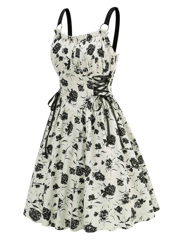 1950s Roses Straps Lace-Up Pleated Dress — the kind of 1950s dress that makes strangers smile