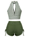1950s Round Neck Halter Hollow Striped Swimsuit - vintage swimwear, retro beach style for women