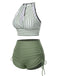 1950s Round Neck Halter Hollow Striped Swimsuit - vintage swimwear, retro beach style for women