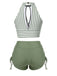 1950s Round Neck Halter Hollow Striped Swimsuit - vintage swimwear, retro beach style for women