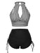She's wearing 1950s Round Neck Halter Hollow Striped Swimsuit and the whole beach remembers the 1950s