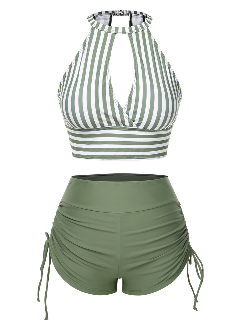 1950s Round Neck Halter Hollow Striped Swimsuit — because 1950s glamour never goes out of style