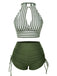 1950s Round Neck Halter Hollow Striped Swimsuit - vintage swimwear, retro beach style for women