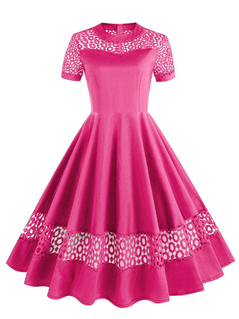 She slips into this 1950s Round Neck Hollow Solid Dress and suddenly it's a 1950s daydream