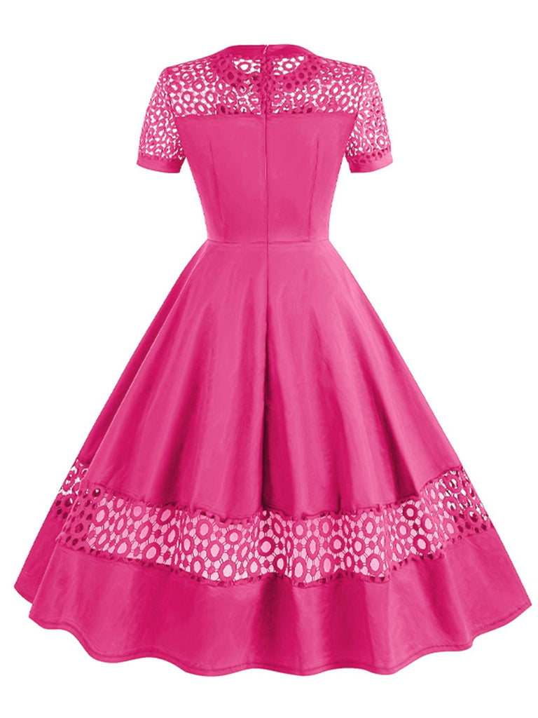 1950s Round Neck Hollow Solid Dress: where 1950s romance meets her modern spirit