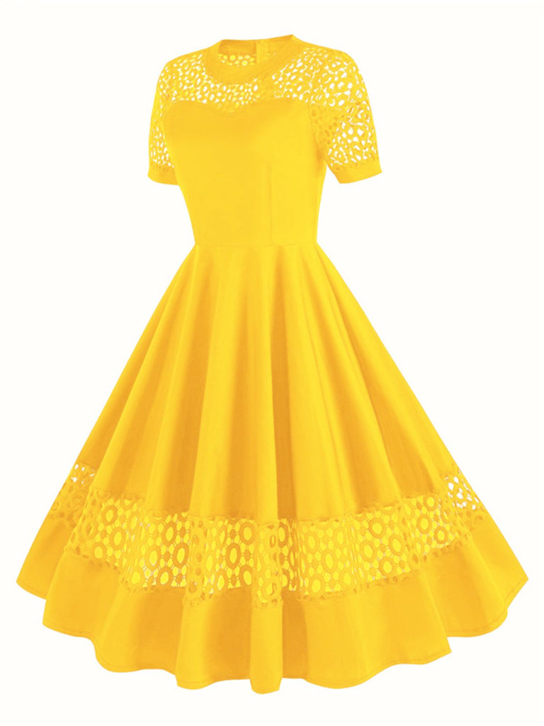 This 1950s Round Neck Hollow Solid Dress wraps her in 1950s elegance, one twirl at a time