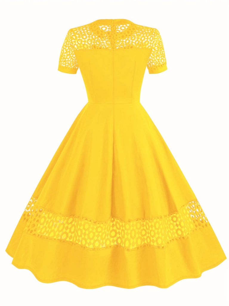 1950s Round Neck Hollow Solid Dress — the kind of 1950s dress that makes strangers smile