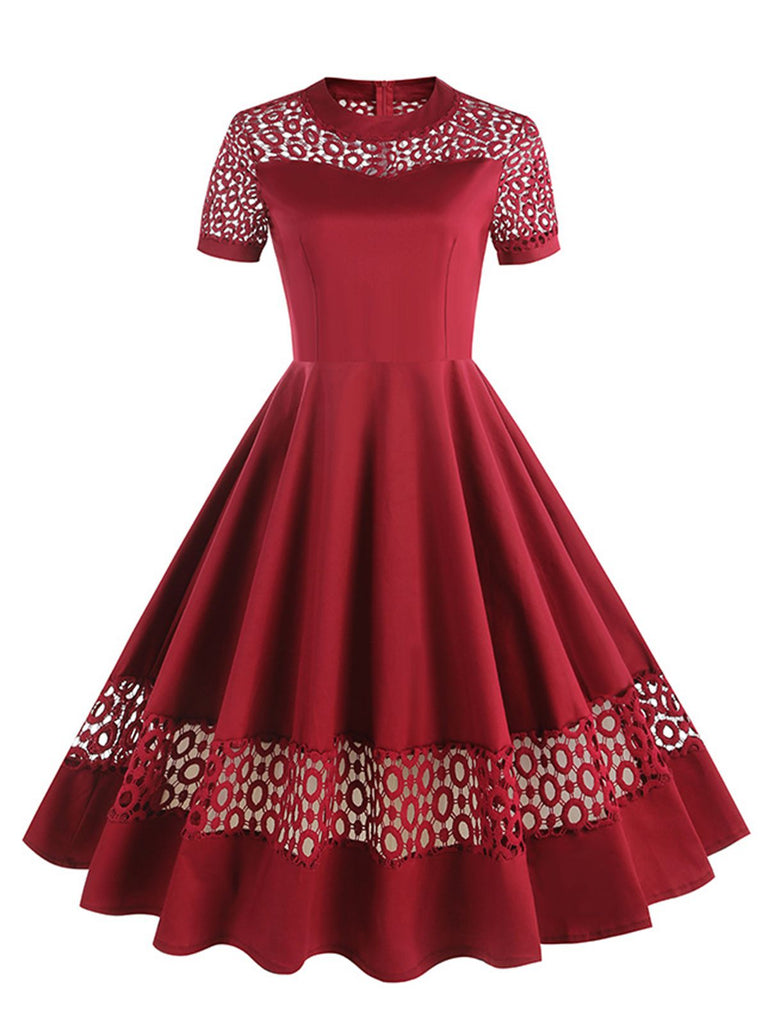 She slips into this 1950s Round Neck Hollow Solid Dress and suddenly it's a 1950s daydream