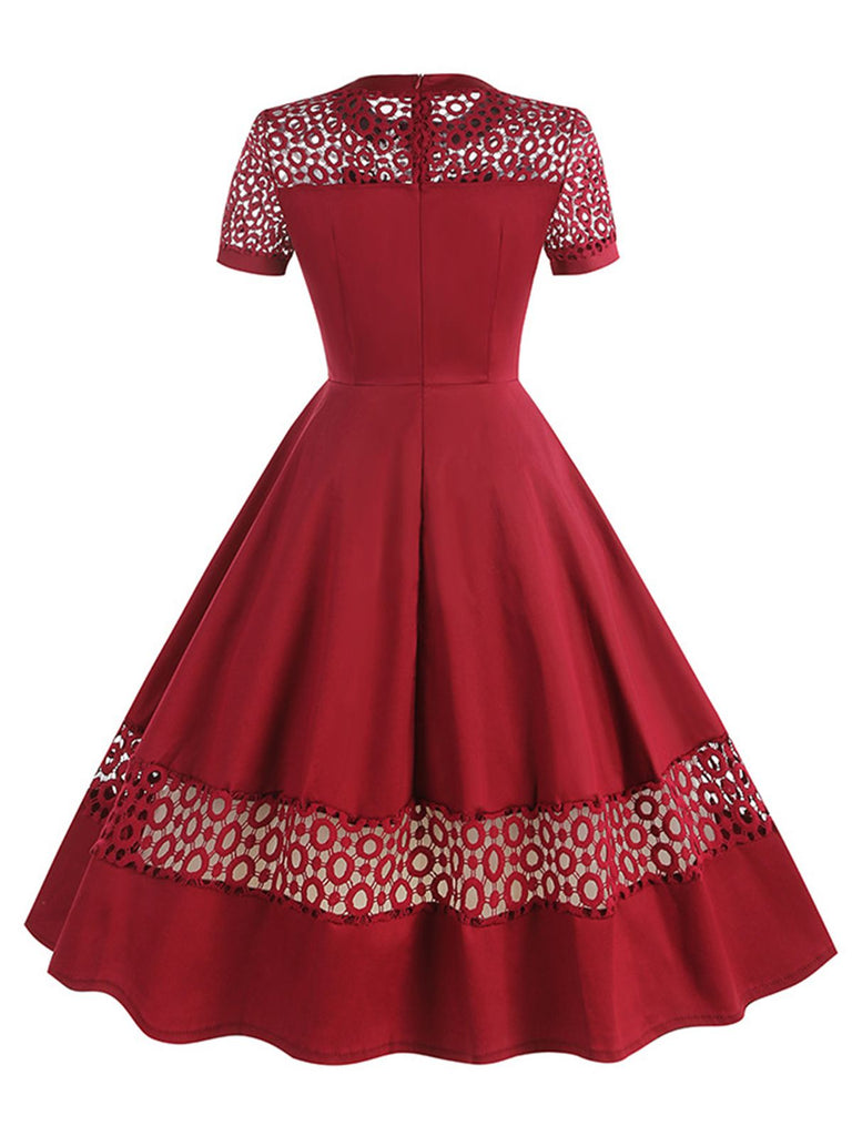 This 1950s Round Neck Hollow Solid Dress wraps her in 1950s elegance, one twirl at a time