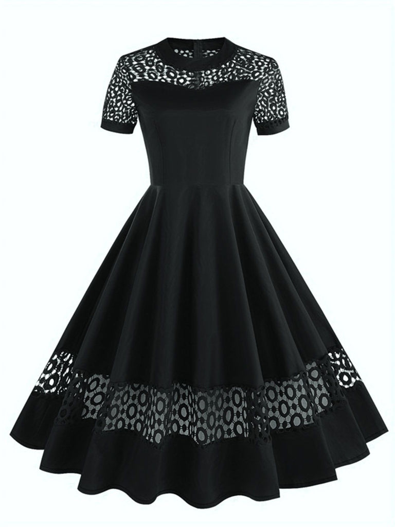1950s Round Neck Hollow Solid Dress — a 1950s silhouette that turns sidewalks into runways