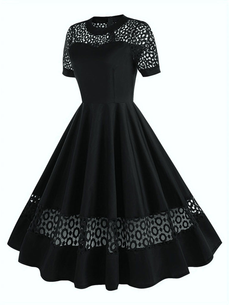 She slips into this 1950s Round Neck Hollow Solid Dress and suddenly it's a 1950s daydream