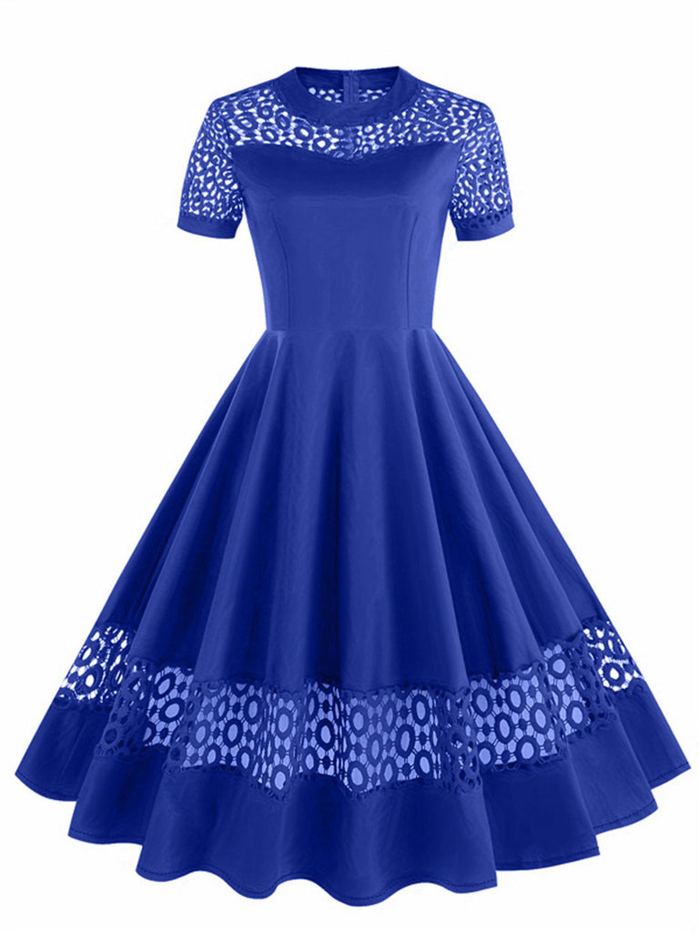 1950s Round Neck Hollow Solid Dress: where 1950s romance meets her modern spirit