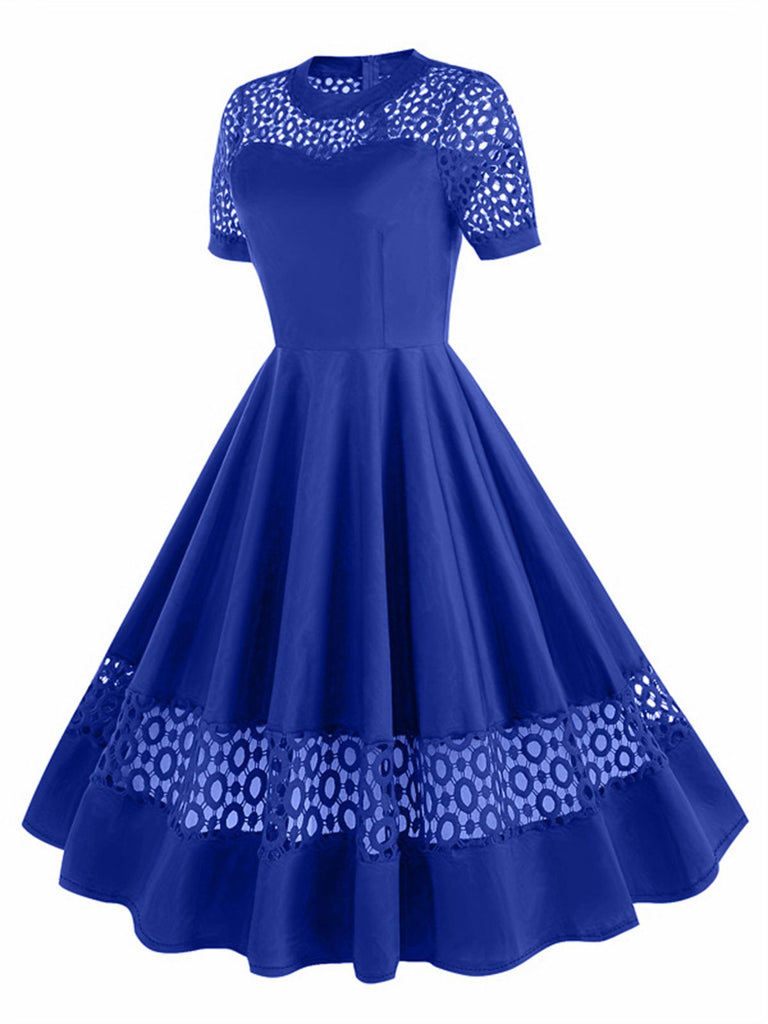 This 1950s Round Neck Hollow Solid Dress wraps her in 1950s elegance, one twirl at a time