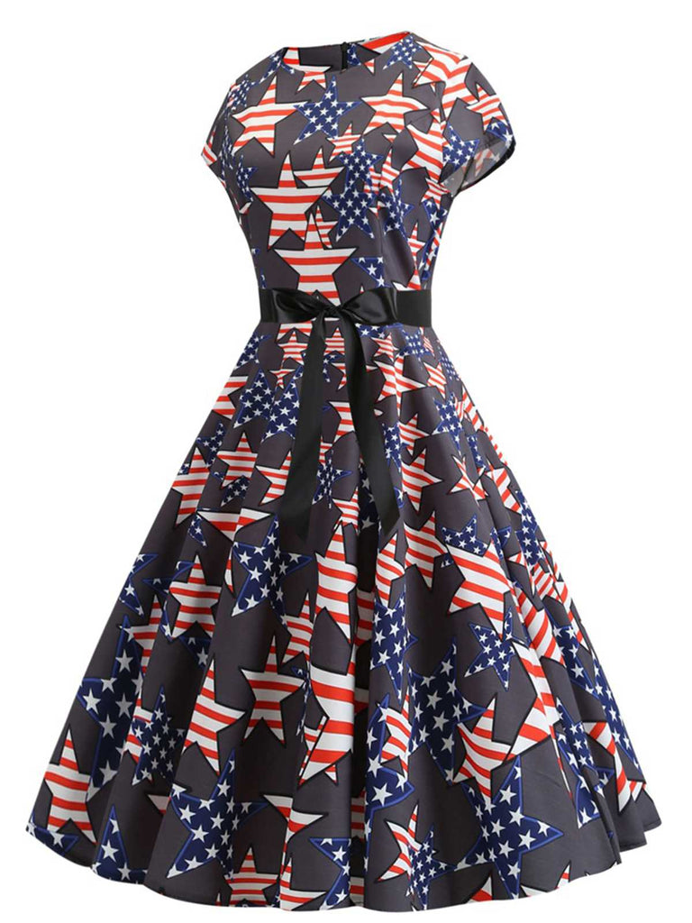 1950s Round Neck Stars Belted Dress: where 1950s romance meets her modern spirit