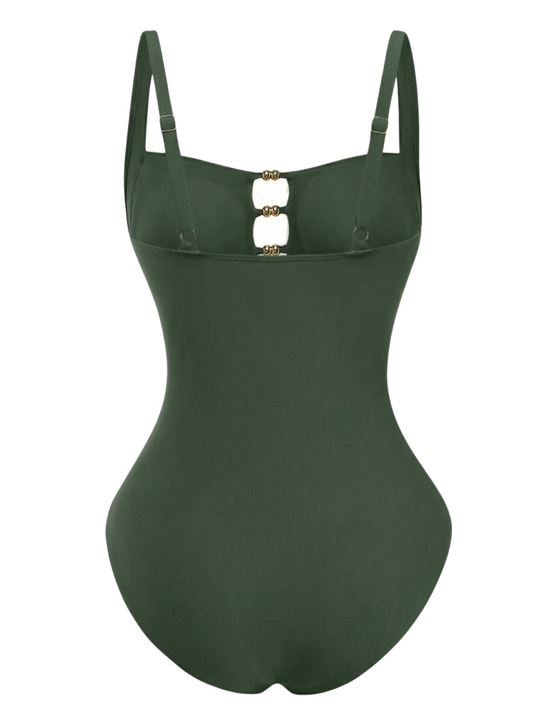 1950s Ruched Cutout Tummy Control One-Piece Swimsuit | vintage swimwear, retro swimsuit, pin-up style - perfect for retro fashion enthusiasts