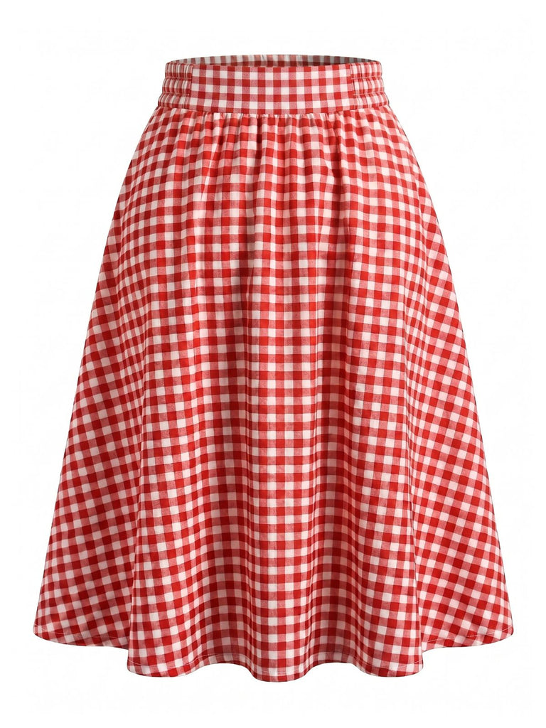 1950s Plaid Puff Sleeve Lapel Collar Skirt 2