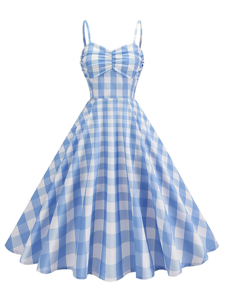blue and white checkered dress Light Plaid Women Short sleeves Blue Plaid Slip Mini Dress