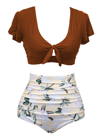 She's wearing 1950s Ruffle Sleeve Lace-Up Patchwork Swimsuit and the whole beach remembers the 1950s