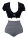This 1950s Ruffle Sleeve Lace-Up Patchwork Swimsuit carries 1950s vacation dreams in every stitch