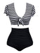 1950s Ruffle Sleeve Lace-Up Patchwork Swimsuit — 1950s poolside glamour meets sun-drenched confidence