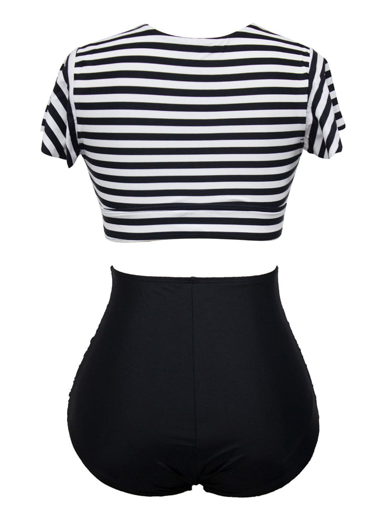 She's wearing 1950s Ruffle Sleeve Lace-Up Patchwork Swimsuit and the whole beach remembers the 1950s