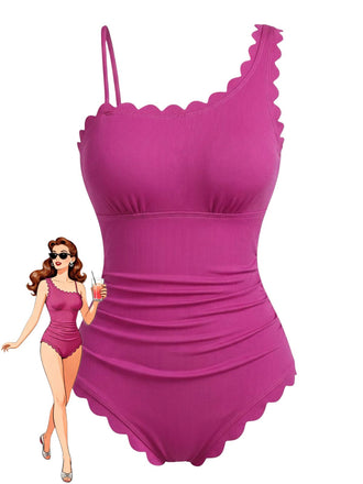 Pink 1950s Ruffle Slim Bikini One Piece One Piece Swimsuit 3