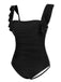 1950s Ruffles Backless Solid One-Piece Swimsuit — 1950s poolside glamour meets sun-drenched confidence