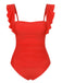 This 1950s Ruffles Backless Solid One-Piece Swimsuit carries 1950s vacation dreams in every stitch