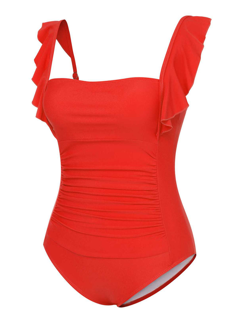 1950s Ruffles Backless Solid One-Piece Swimsuit — because 1950s glamour never goes out of style