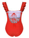 1950s Ruffles Backless Solid One-Piece Swimsuit — 1950s poolside glamour meets sun-drenched confidence