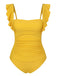 She's wearing 1950s Ruffles Backless Solid One-Piece Swimsuit and the whole beach remembers the 1950s