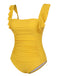 1950s Ruffles Backless Solid One-Piece Swimsuit: 1950s Riviera elegance, reimagined for her