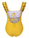 This 1950s Ruffles Backless Solid One-Piece Swimsuit carries 1950s vacation dreams in every stitch