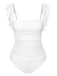 1950s Ruffles Backless Solid One-Piece Swimsuit — 1950s poolside glamour meets sun-drenched confidence