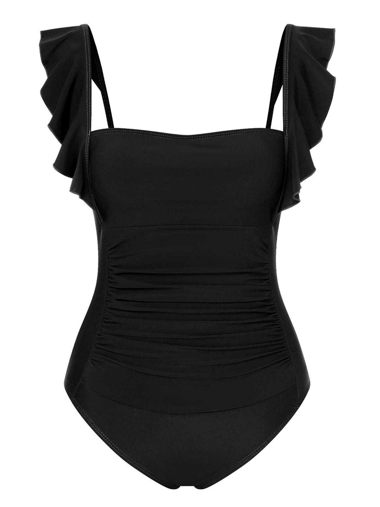 1950s Ruffles Backless Solid One-Piece Swimsuit — because 1950s glamour never goes out of style