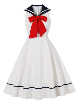 1950s-Sailor-Red-Bow-Sleeveless-Swing-Dress, vintage, retro, dress
