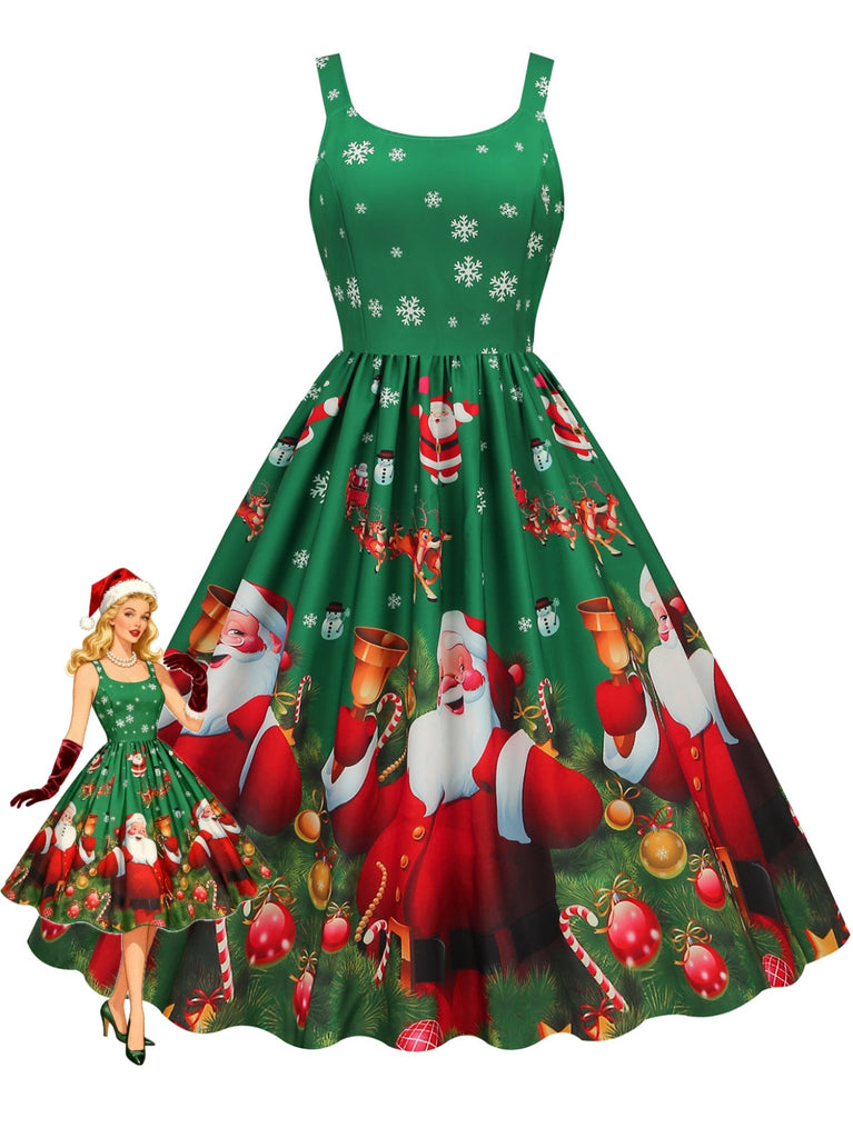 She slips into this 1950s Santa Claus Snowflake U-Neck Swing Dress and suddenly it's a 1950s daydream