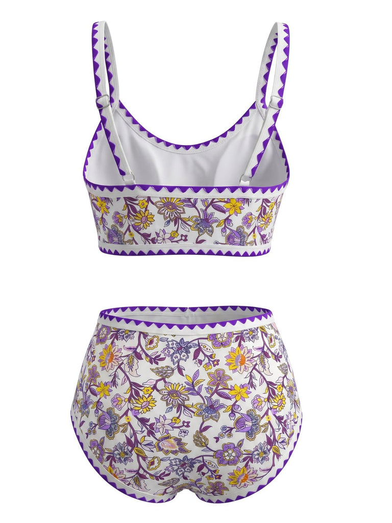 1950s Scoop Neck Floral High-Waist Bikini Set, vintage swimsuit, pin-up swimwear - perfect for women who love vintage and retro fashion