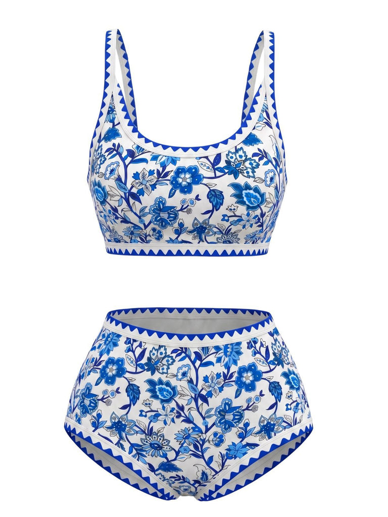 1950s Scoop Neck Floral High-Waist Bikini Set, vintage swimsuit, pin-up swimwear - perfect for women who love vintage and retro fashion