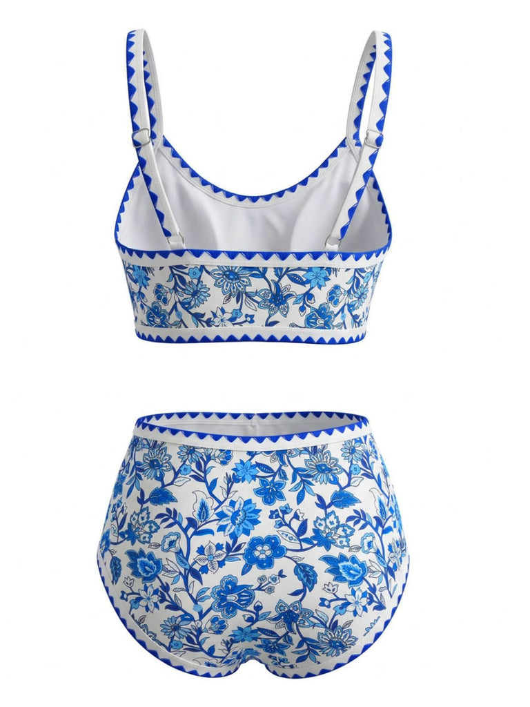 1950s Scoop Neck Floral High-Waist Bikini Set, vintage swimsuit, pin-up swimwear - perfect for women who love vintage and retro fashion