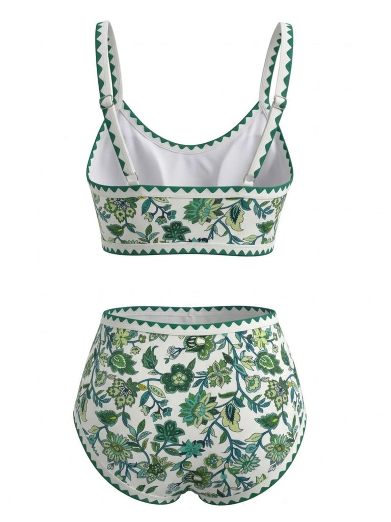 1950s Scoop Neck Floral High-Waist Bikini Set, vintage swimsuit, pin-up swimwear - perfect for women who love vintage and retro fashion
