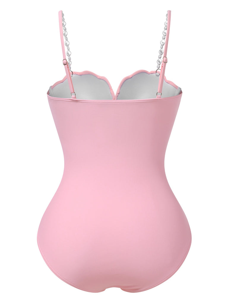 1950s Seashell Pearl Straps One-Piece Swimsuit | Retro Stage