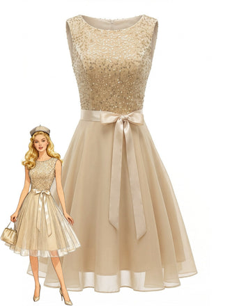 1950s Sequins Mesh Belted Sleeveless Dress, vintage dress, retro fashion, rockabilly, pin-up fashion, women, elegant