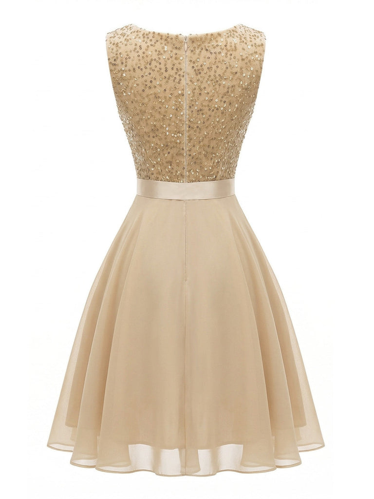 1950s Sequins Mesh Belted Sleeveless Dress, vintage dress, retro fashion, rockabilly, pin-up fashion, women, elegant