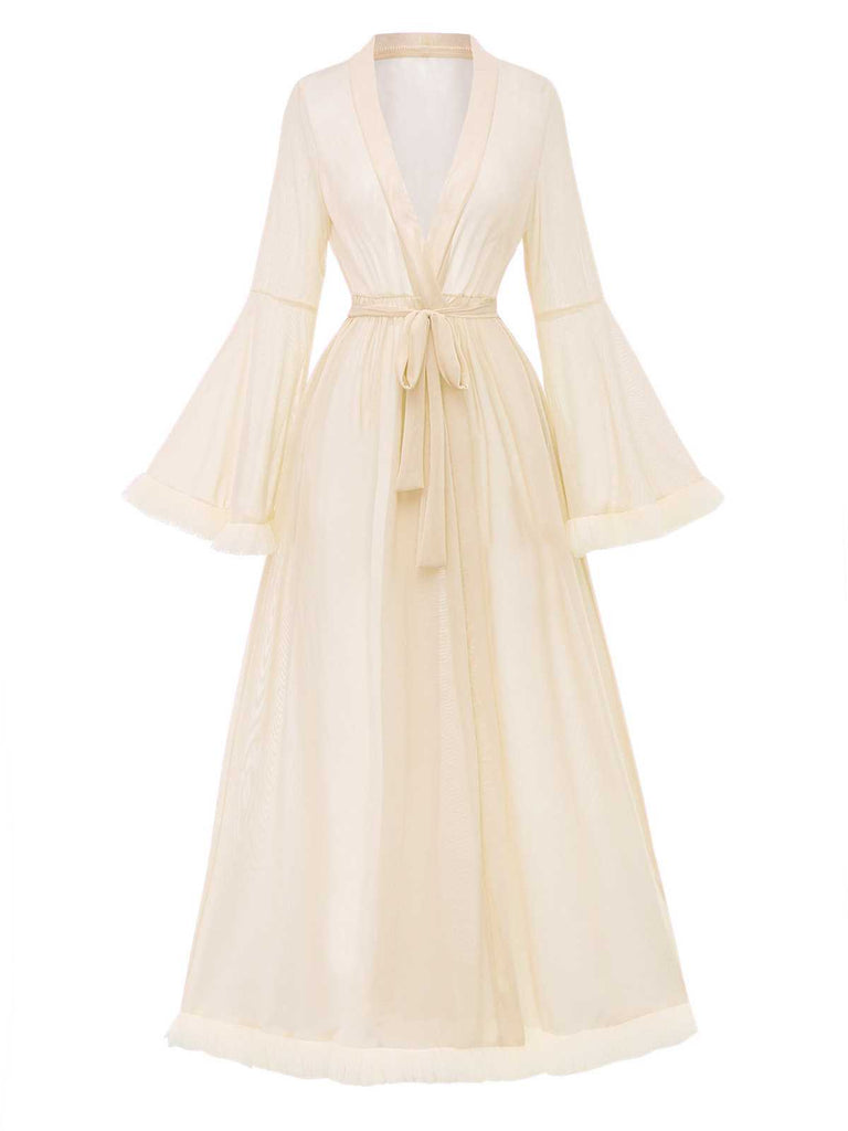 1950s Sheer Flared Sleeve Belted Long Robe 1950s Sheer Flared Sleeve Belted Long Robe