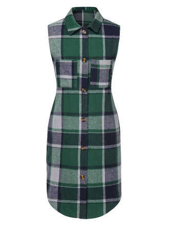 1950s Shirt Collar Flannelette Plaid Vest Coat - vintage fashion, retro style